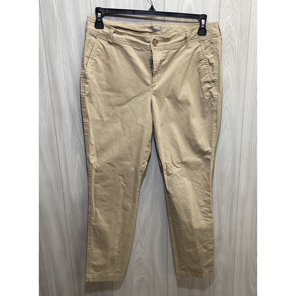 OLD NAVY Women's (Size 12 Short Button Zip Pants Pockets Cotton Stretch Tan
